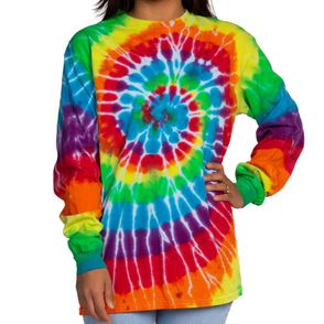 Dyenomite Multi-Color Spiral Tie-Dyed Long Sleeve T-Shirt