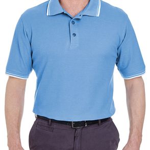 UltraClub Men's Short-Sleeve Polo Shirt with Tipped Collar and Cuffs
