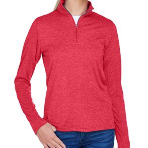 UltraClub Women's Cool & Dry Heather Quarter-Zip Pullover