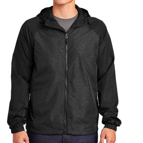 Sport-Tek Heather Colorblock Raglan Hooded Wind Jacket