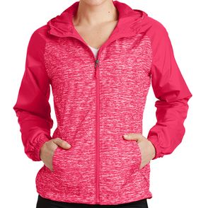 Sport-Tek Women's Heather Colorblock Raglan Hooded Wind Jacket