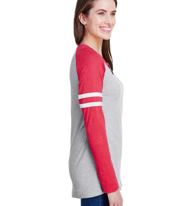 LAT 3534 Ladies Gameday Mash Up Long Sleeve Fine Jersey T Shirt - VN ht/ VN brg/ W - S