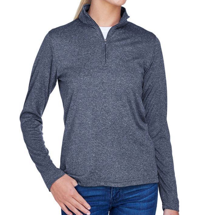 UltraClub Women's Cool & Dry Heather Quarter-Zip Pullover - fr