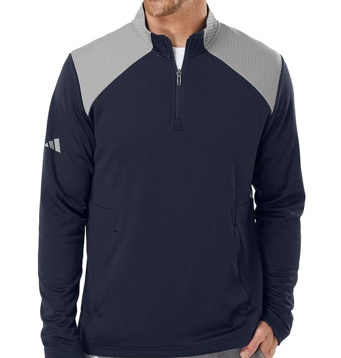 Adidas Textured Mixed Media Quarter-Zip Pullover