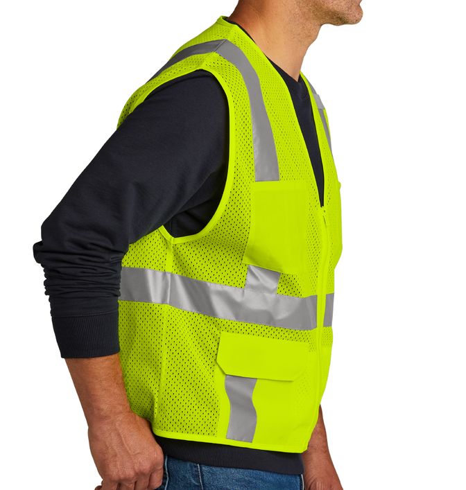 CornerStone Class 2 Mesh Six-Pocket Zippered Safety Vest - sd