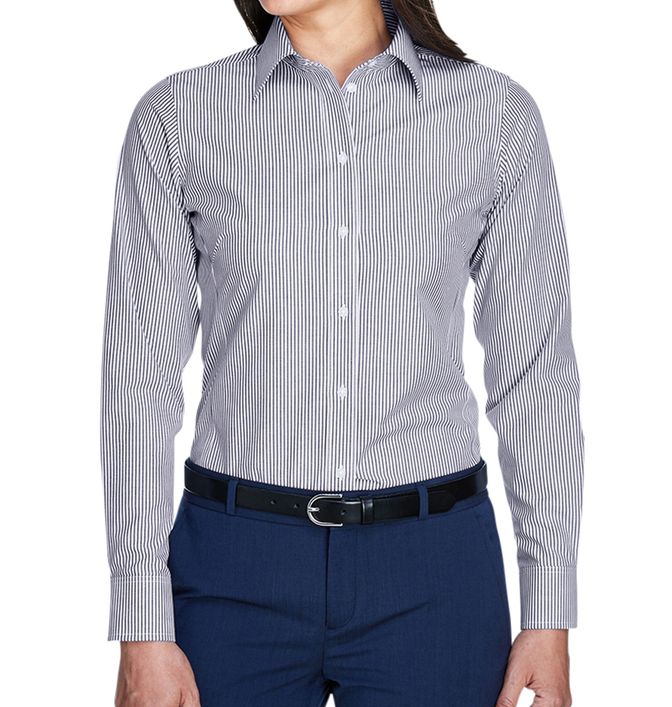 Devon & Jones Women's Crown Collection™ Banker Stripe Button Up Shirt