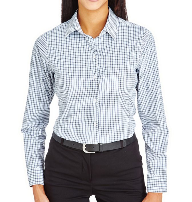 Devon & Jones CrownLux Women's Micro Windowpane Button Up Shirt