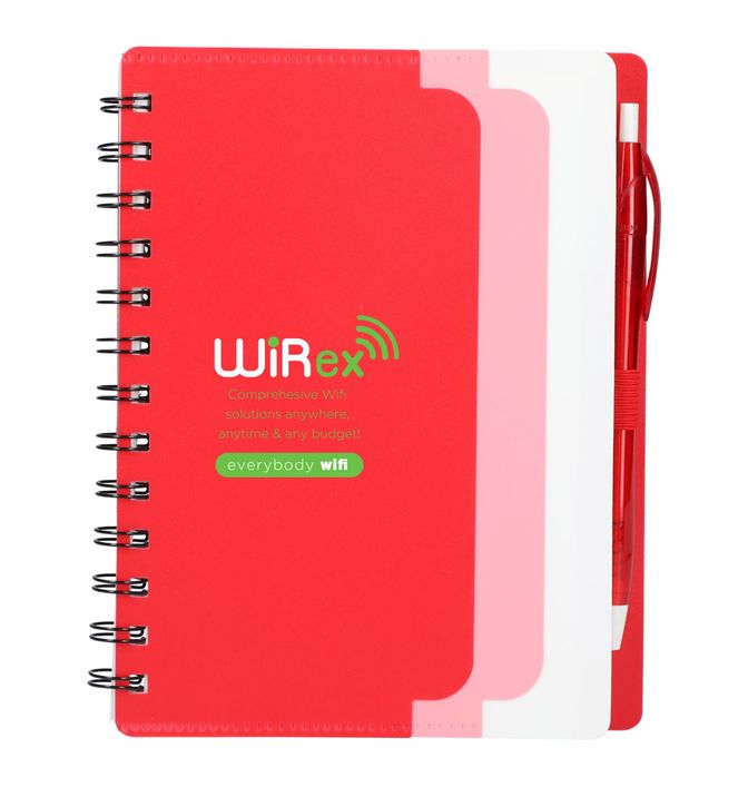 5" x 7" Recycled Dual Pocket Spiral Notebook w Pen